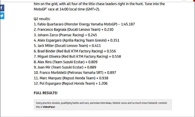 Moto Gp, Mugello: Quartararo in pole, Rossi 19°