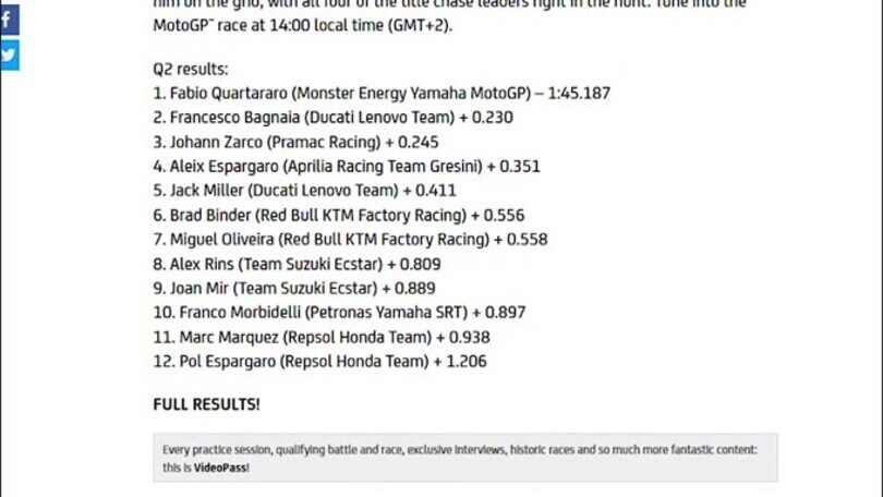 Moto Gp, Mugello: Quartararo in pole, Rossi 19°