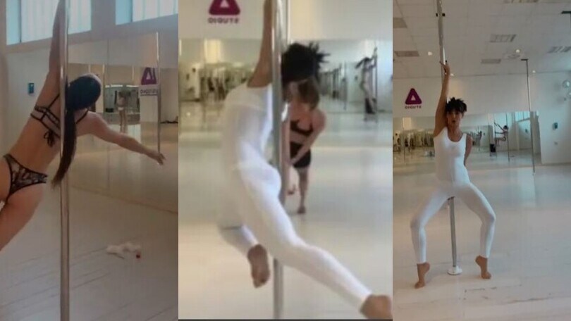 Ambra Angiolini a lezione di pole dance