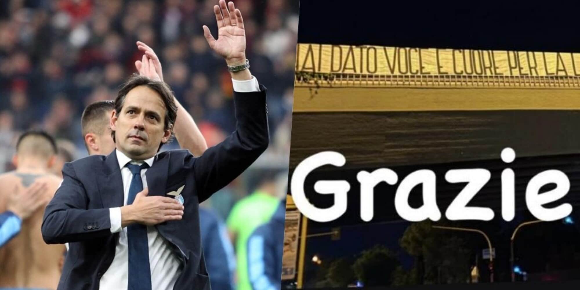 Lazio, striscione per Inzaghi apparso nella notte
