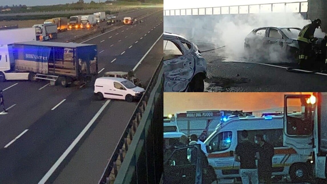 Rapina a portavalori, un incendio inghiotte le auto: panico in A1