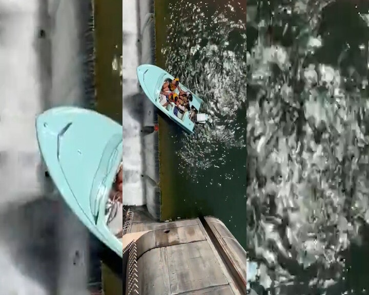 Barca in bilico sulla diga: il video del salvataggio è sensazionale