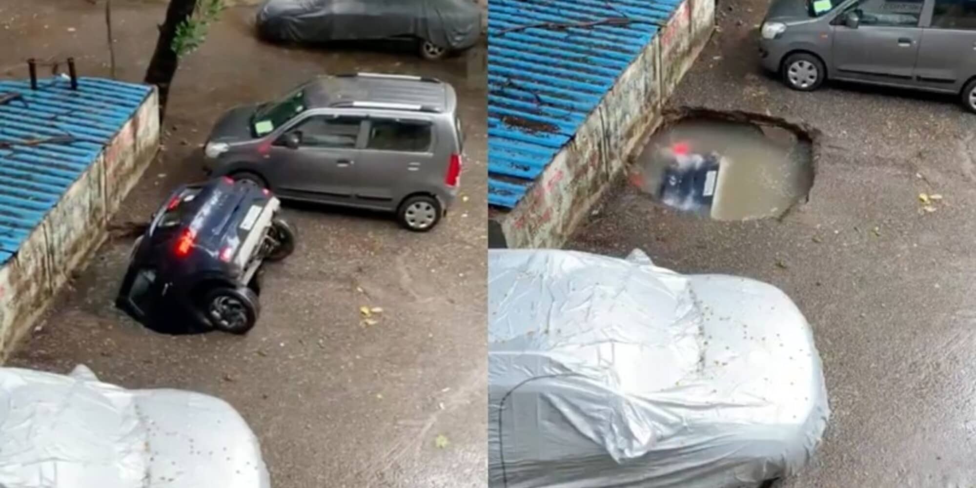India, la Hyundai risucchiata dalla voragine: il video-choc