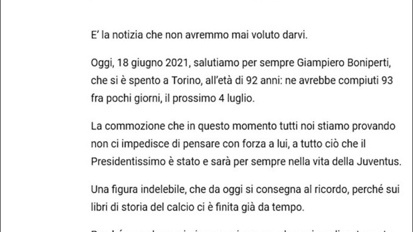 Juve in lutto, è scomparso Giampiero Boniperti