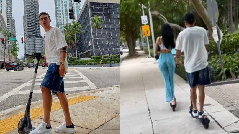 Dybala e Oriana sfrecciano per Miami: la sfida in monopattino