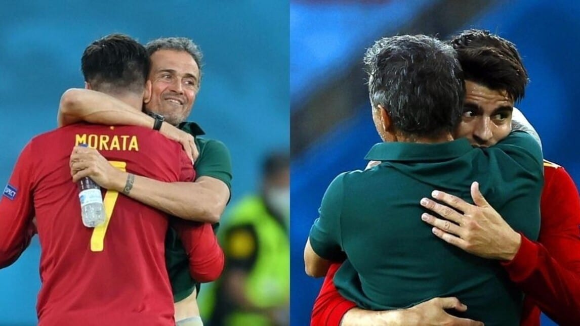 Spagna, Morata in gol: forte abbraccio con Luis Enrique!