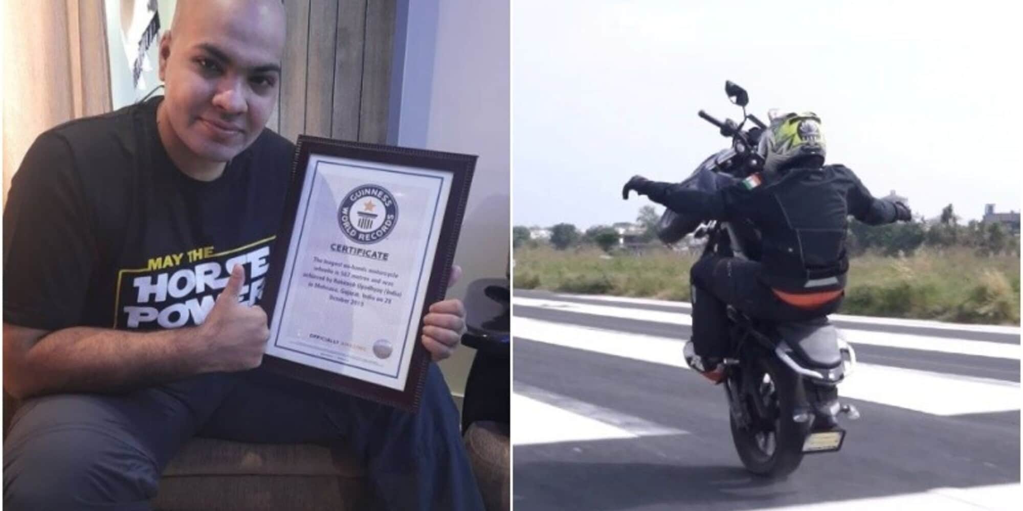 Ben 500 metri su una ruota e senza mani: l'impennata è da record!