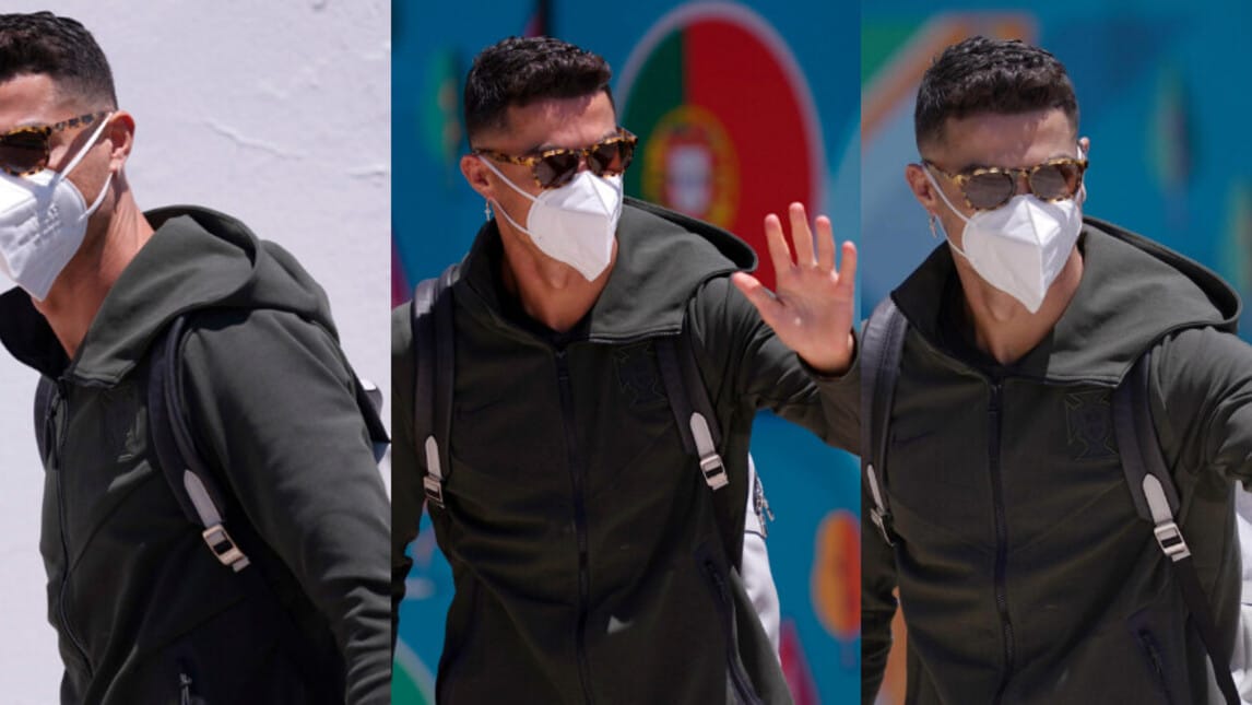Portogallo in Spagna. Ronaldo con mascherina e occhiali da sole
