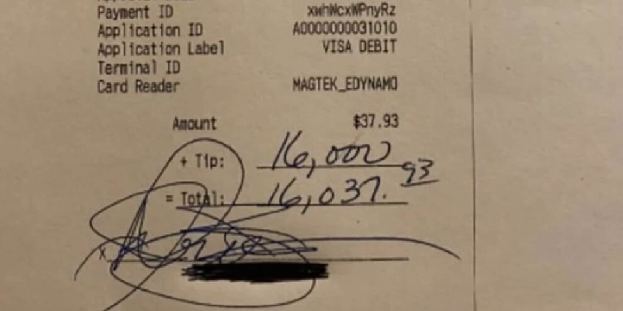 Un cliente lascia una mancia di oltre 13.000 euro in un ristorante