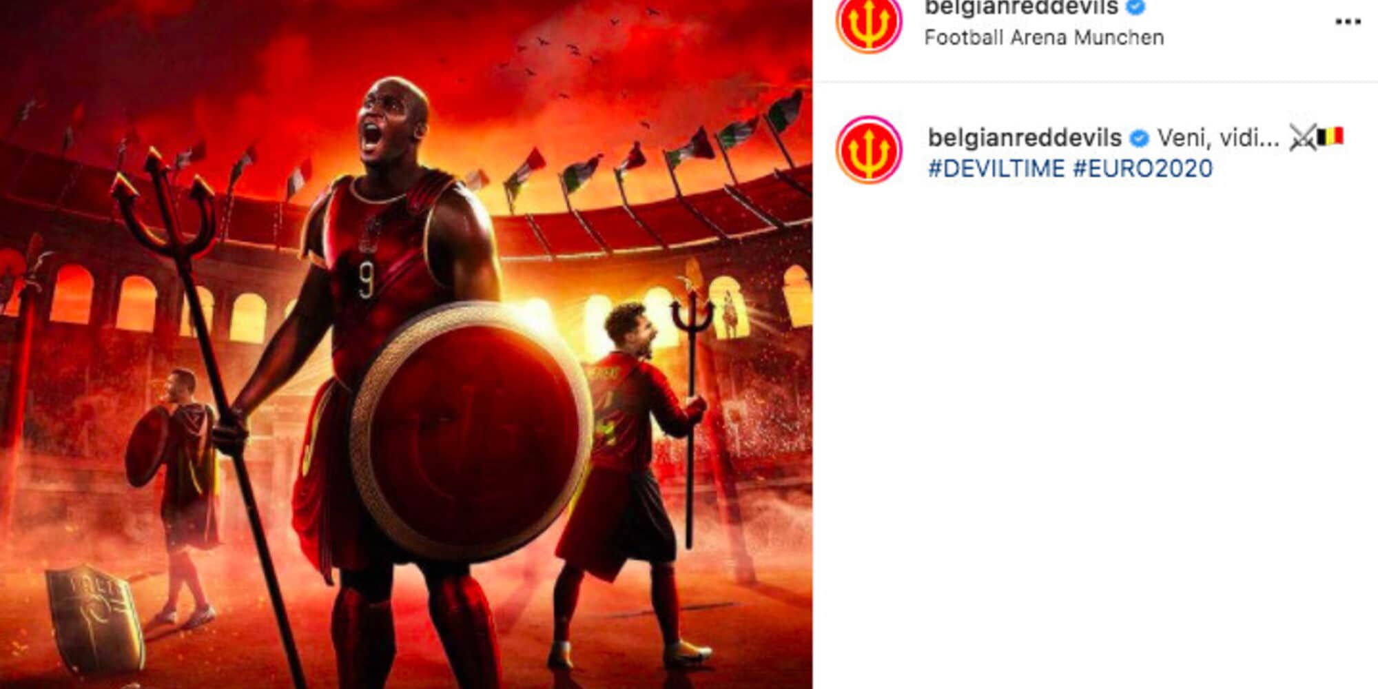 Il Belgio posta Lukaku gladiatore contro l'Italia: "Veni, Vidi..."
