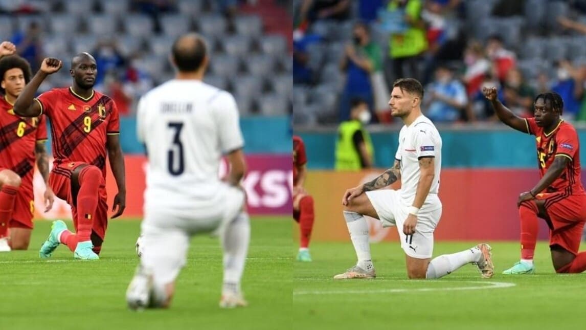 Italia e Belgio contro il razzismo: tutti i giocatori in ginocchio