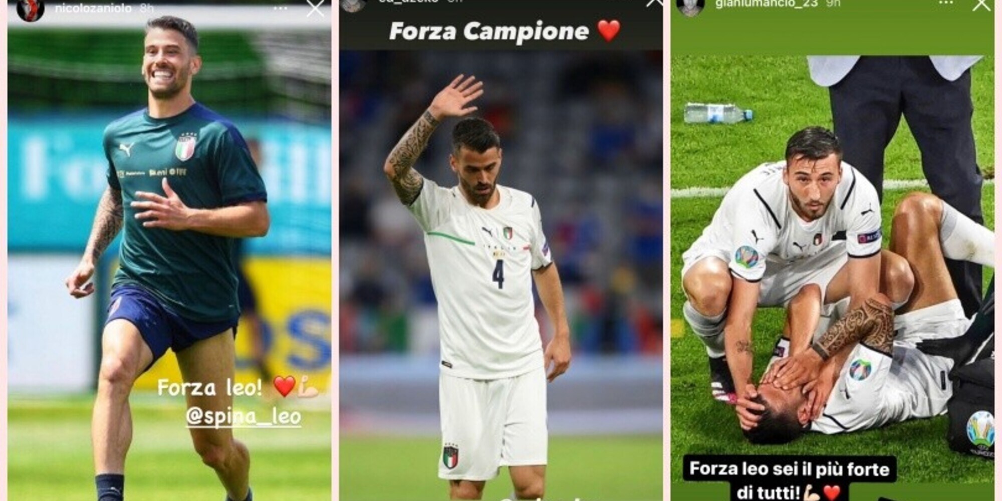 Spinazzola, i messaggi dei compagni. Zaniolo: "Forza Leo!". E la Nazionale gli fa i cori