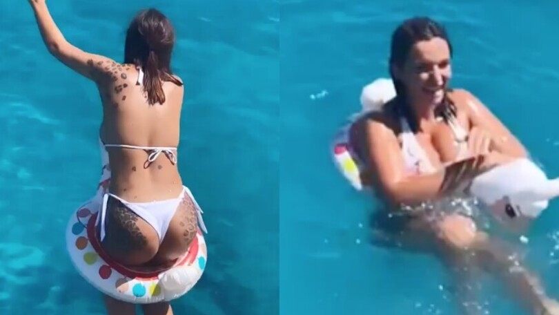 Elettra Lamborghini, tuffo esplosivo con il gonfiabile!