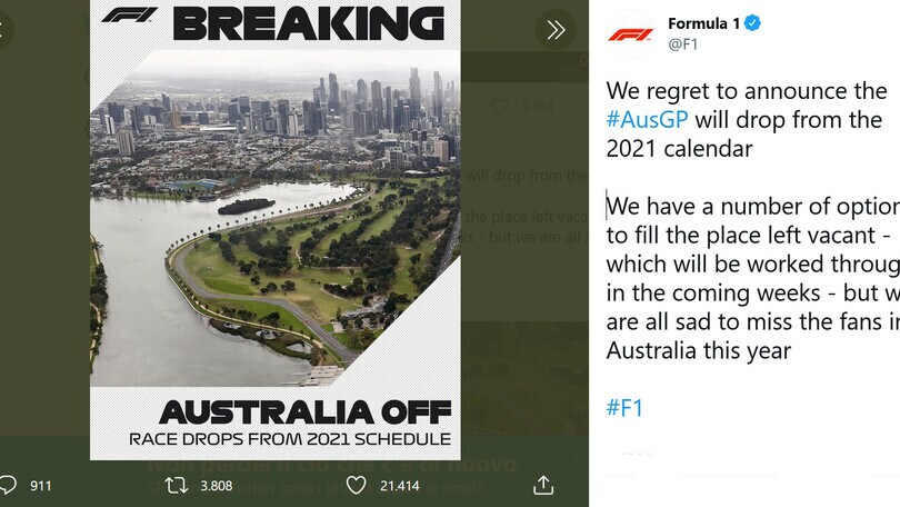 F1, cancellato il GP d'Australia