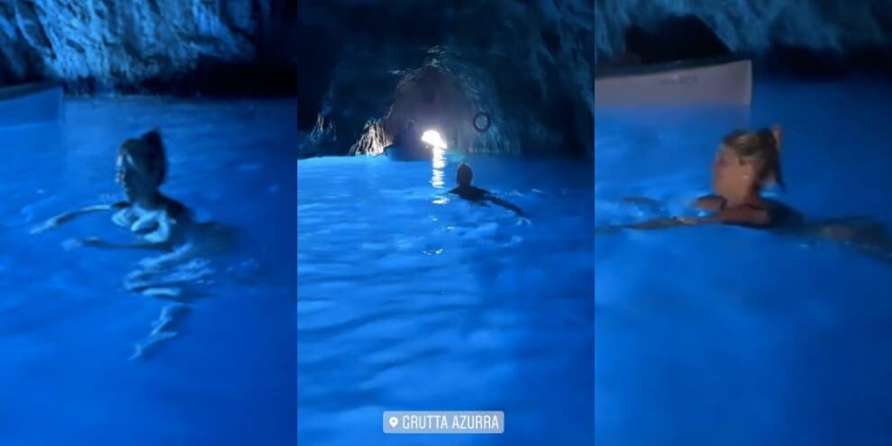 Wanda Nara e il bagno nella Grotta Azzurra