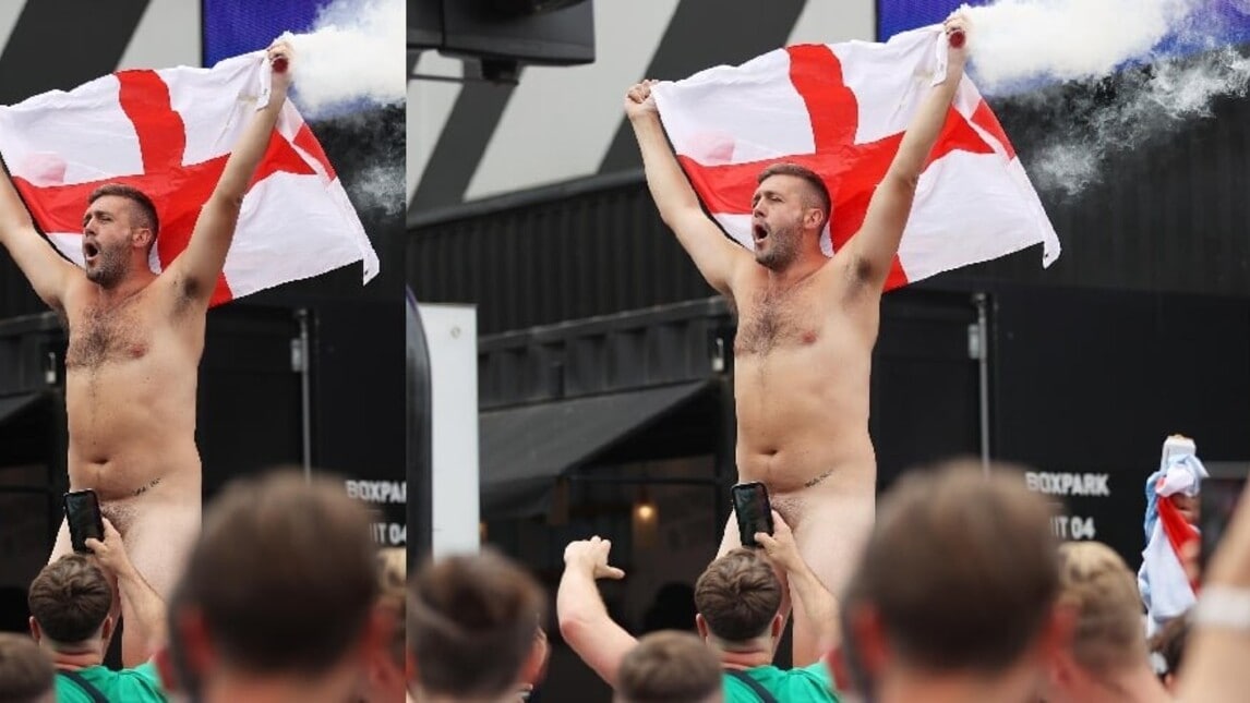 Incredibile, tifoso inglese completamente nudo fuori Wembley