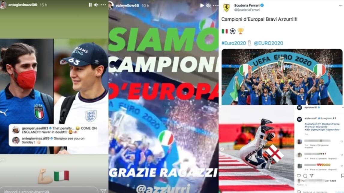 L'Italia vince Euro 2020: l'esultanza scatenata della Formula 1 e MotoGP con Ferrari, Rossi, Giovinazzi e non solo...