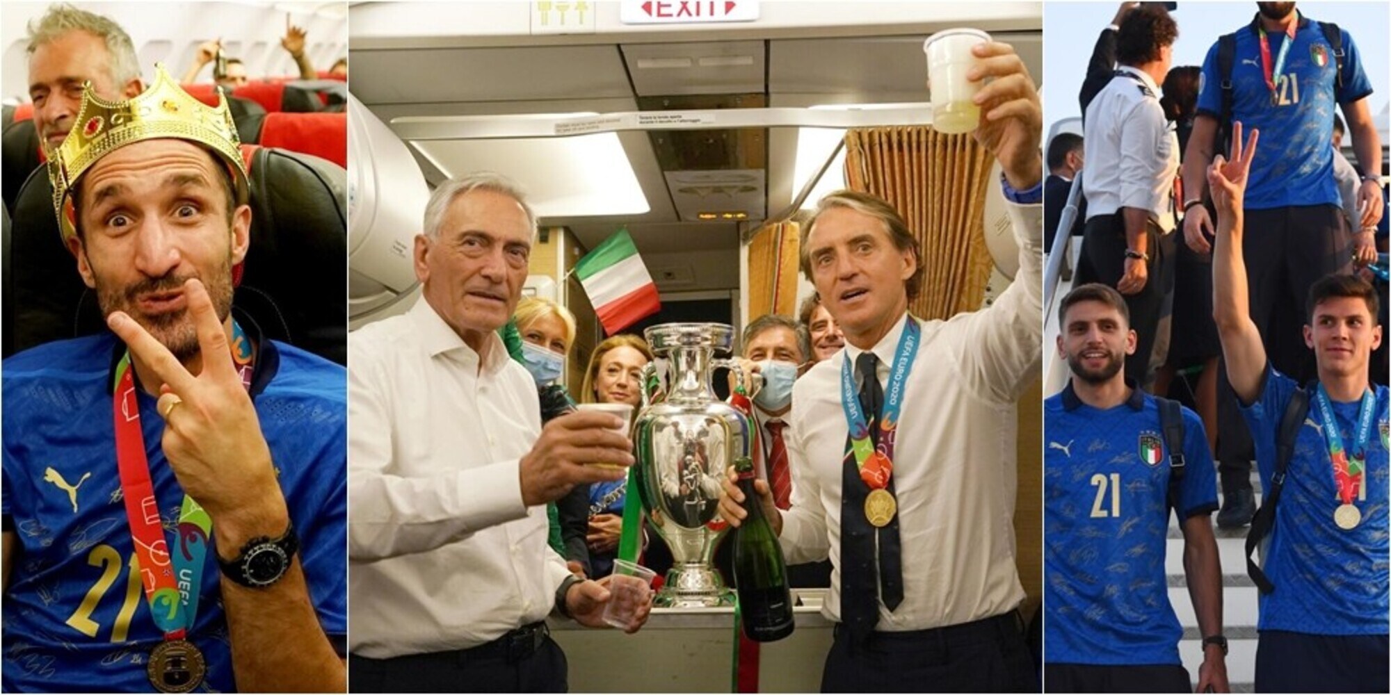 Italia: festa, brindisi e cori sul volo di ritorno a Roma