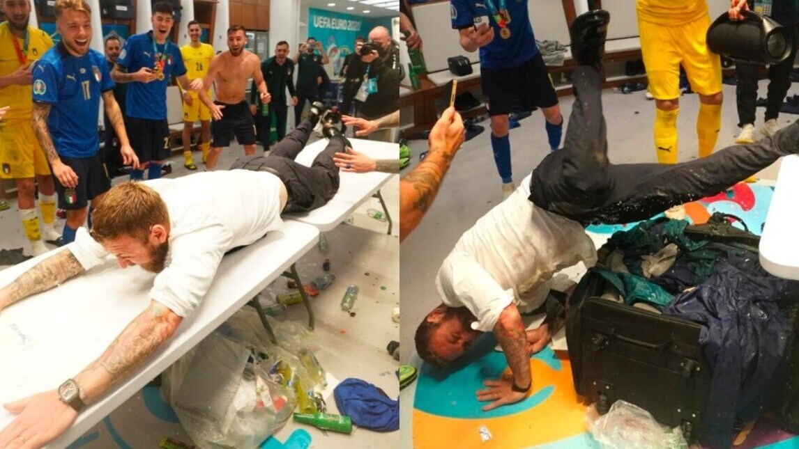 De Rossi ‘vola’ sul tavolo: l’esultanza per l’Italia campione d’Europa