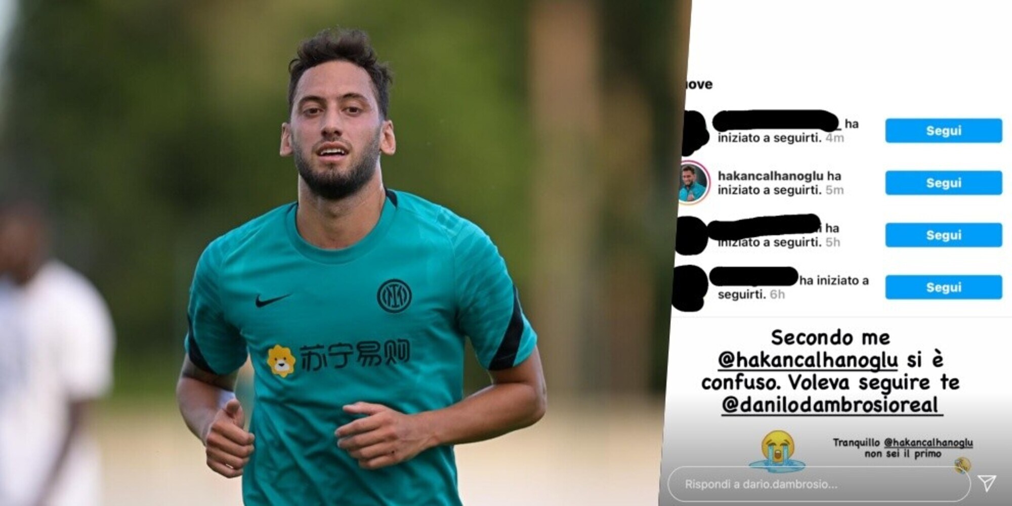 Inter, Calhanoglu sbaglia D'Ambrosio e segue Dario
