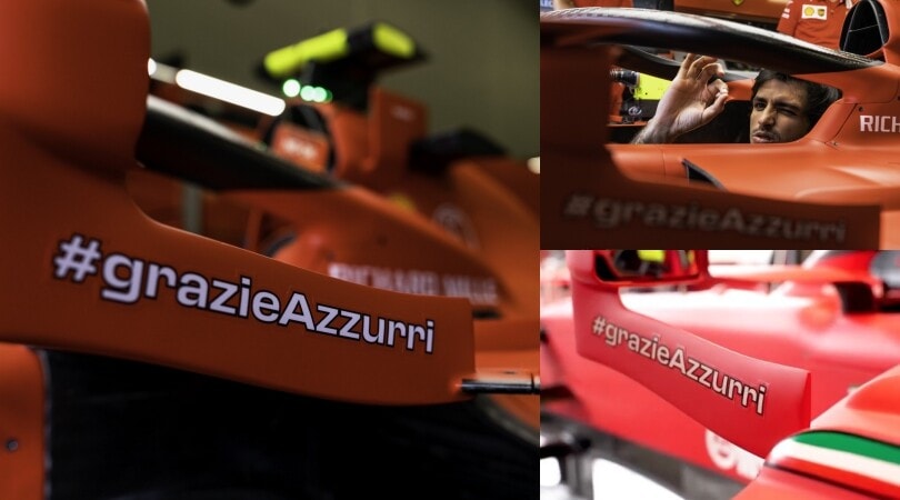 Ferrari al GP di Silverstone omaggia l'Italia di Mancini: la SF21 è speciale con "Grazie Azzurri"