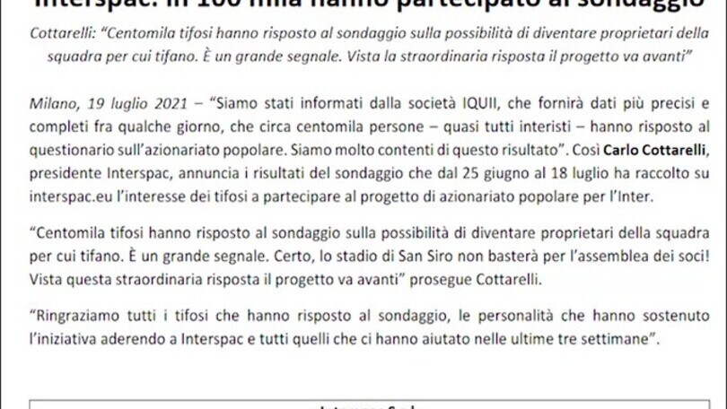 Interspac, interesse di centomila persone