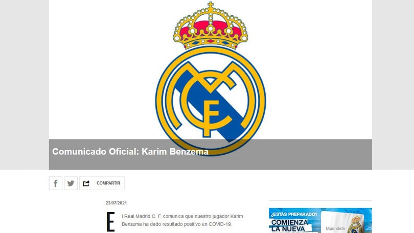 Real Madrid, Benzema positivo al Covid