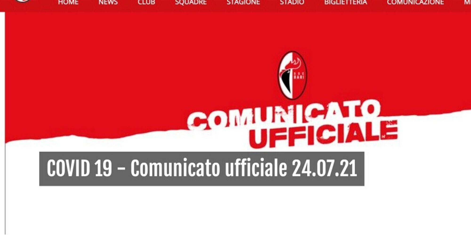 Serie C, Bari: confermate le 9 positività al Covid