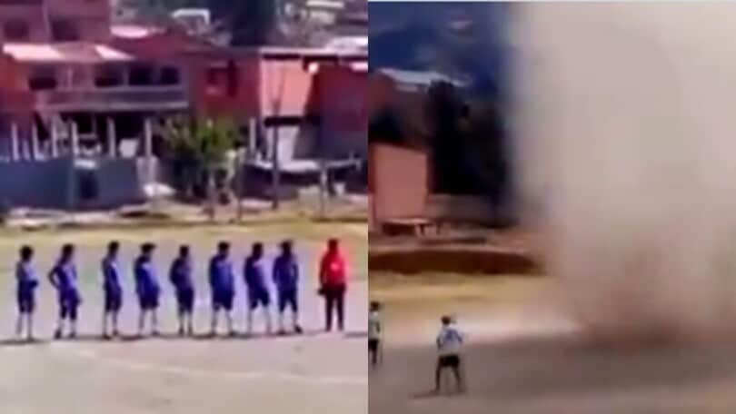 Tornado in campo, paura in un campo da calcio