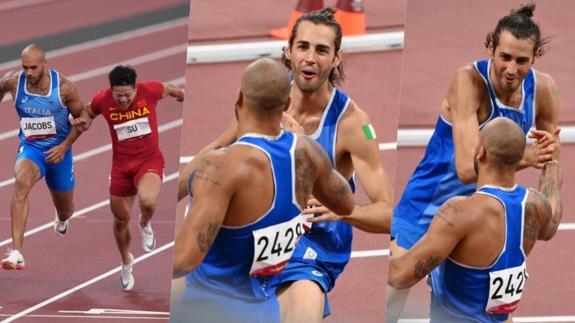 Olimpiadi, Jacobs vola sui 100 metri e Tamberi lo abbraccia