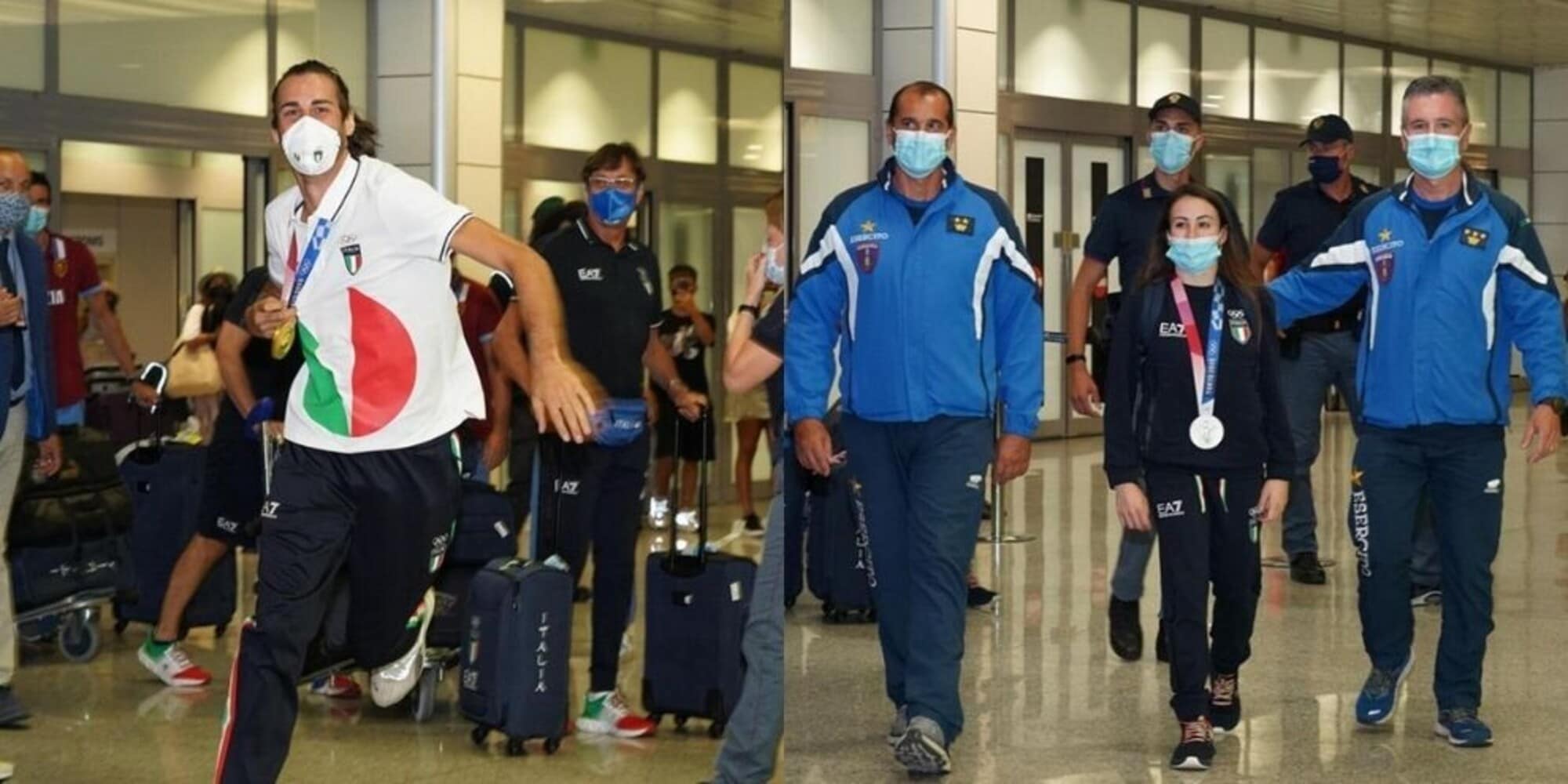 Tamberi e Vanessa Ferrari rientrano in Italia: applausi a Fiumicino