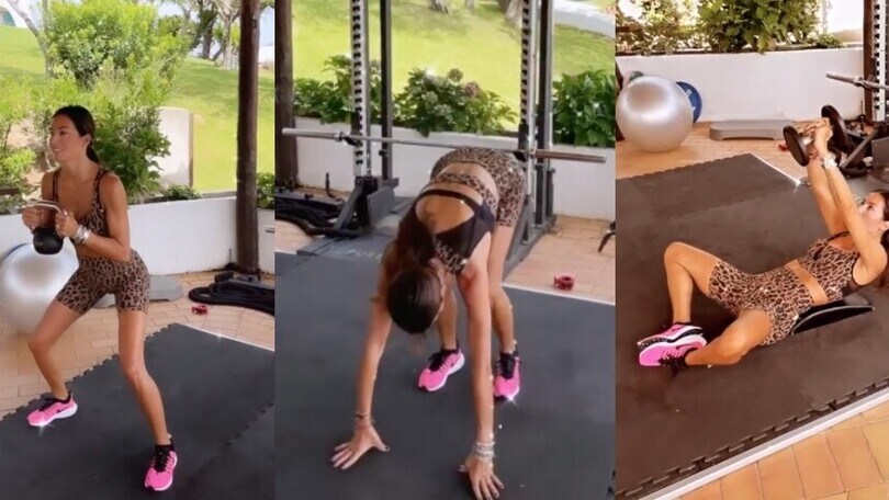 Elisabetta Gregoraci e il workout con la tutina leopardata