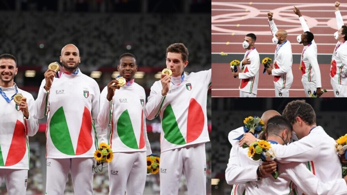 Olimpiadi, l'Italia della staffetta festeggia sul podio per l'oro