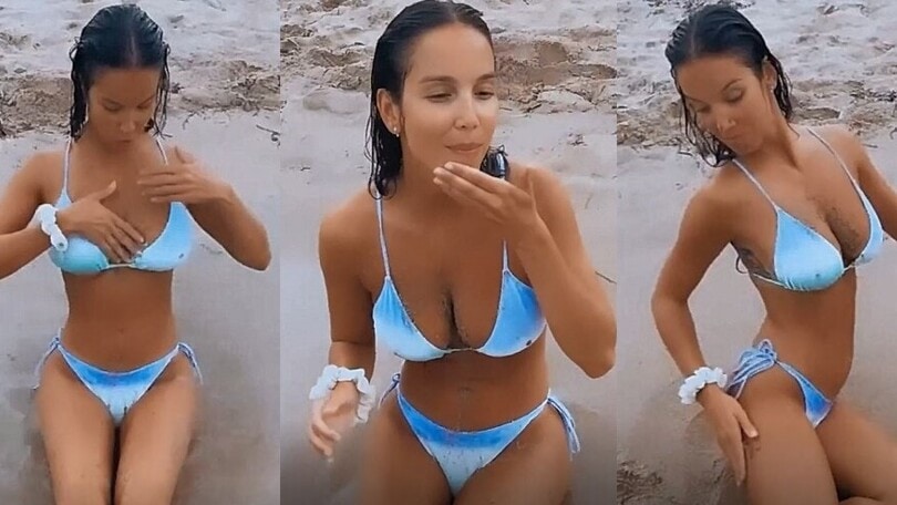 Paola Di Benedetto e lo "scrub naturale": la sabbia finisce ovunque...
