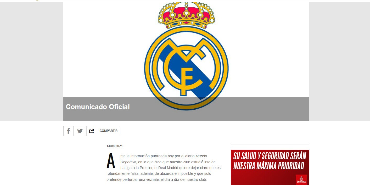 Il Real vuole andare in Premier, ma il club smentisce