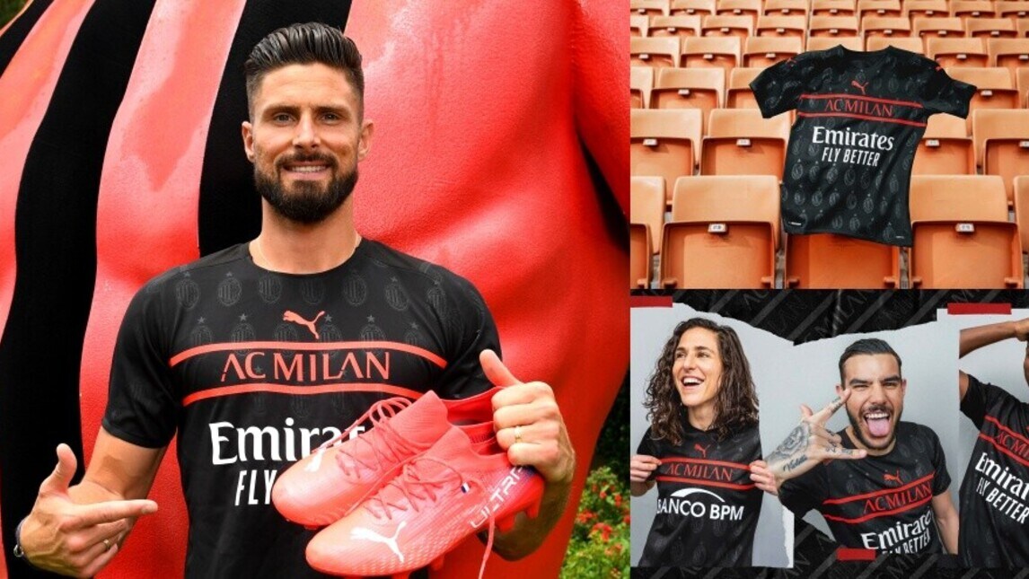Milan, la terza maglia 2021-22 è total black. Giroud tra i testimonial