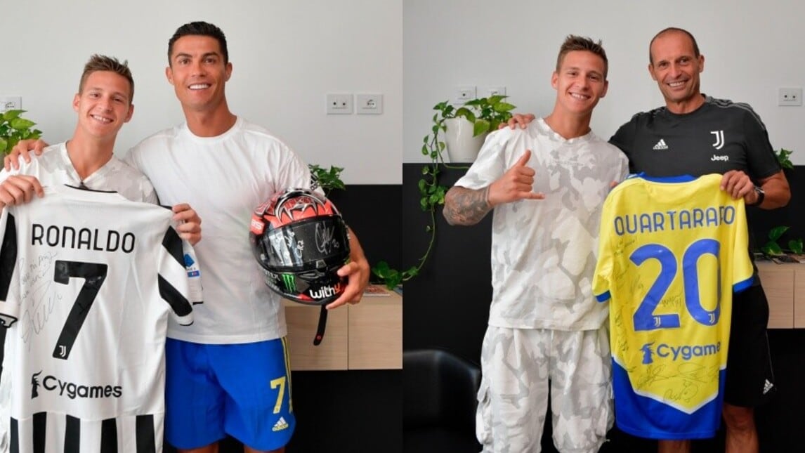 Quartararo cuore Juve: foto con Ronaldo e Allegri