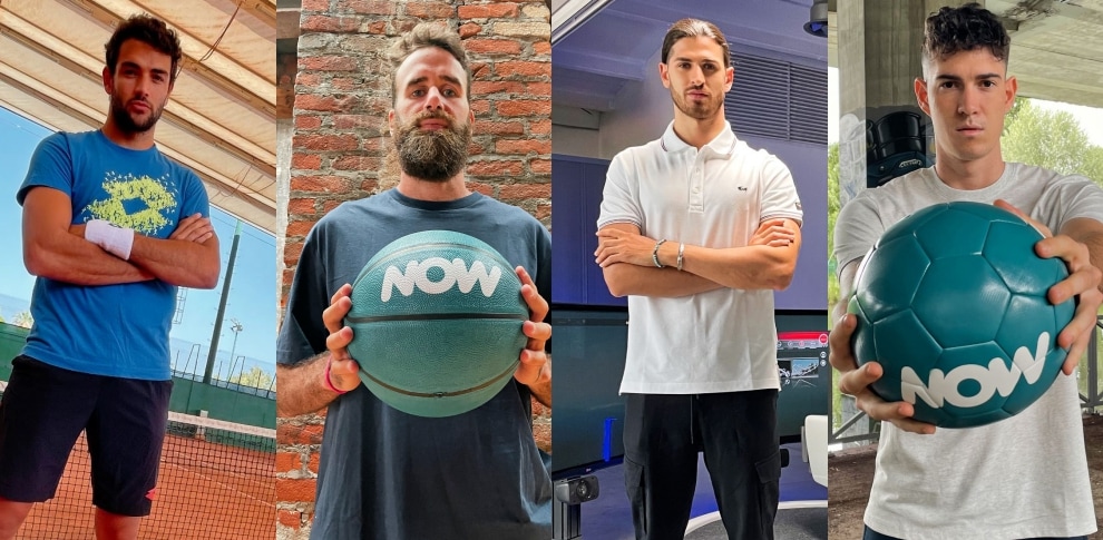 Sky: nuova campagna Now con Berrettini, Bastoni, Datome e Giovinazzi