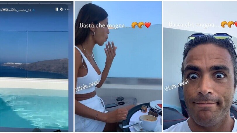 La Nargi immortalata mentre mangia...e Matri se la ride