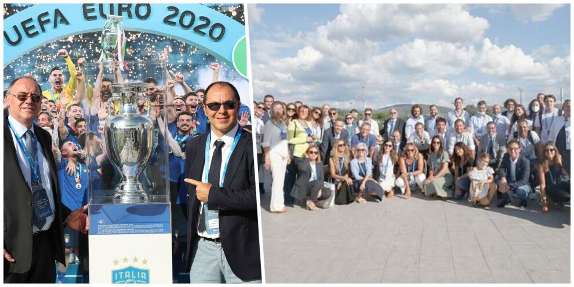 Italia, che festa a Coverciano: i partner della Figc posano con la coppa