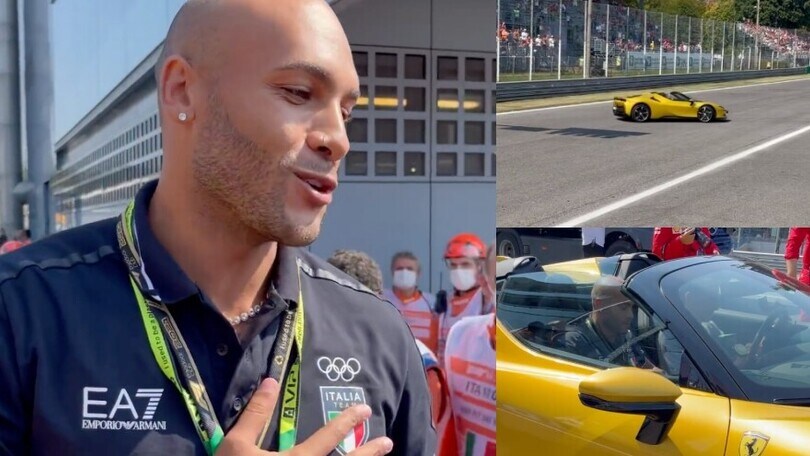 Marcell Jacobs sfreccia sulla Ferrari SF90