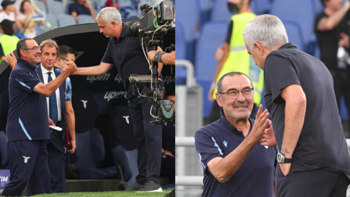 Sarri e Mourinho, stretta di mano prima del derby