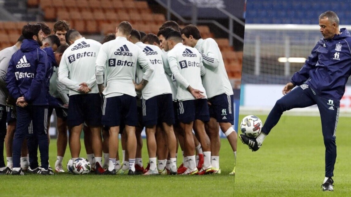 La Spagna si allena al Meazza: squadra in cerchio prima dell'Italia