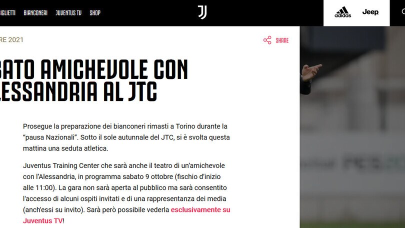 Juve, sabato amichevole con l'Alessandria