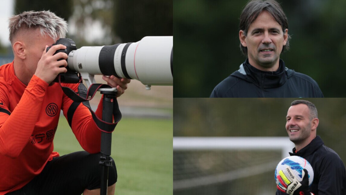 Inter, i sorrisi di Handanovic e Inzaghi. Radu fa il fotografo