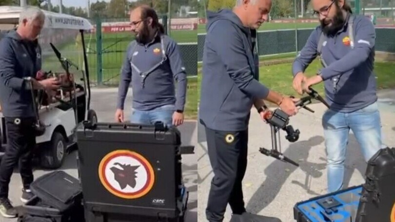 Roma, Mourinho mostra il drone usato per gli allenamenti a Trigoria