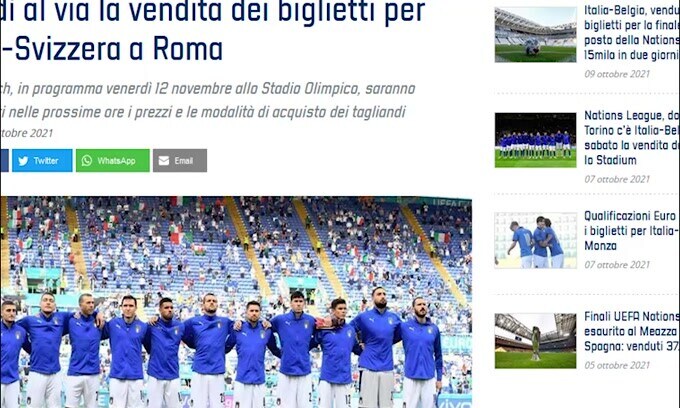 Ufficiale: Italia-Svizzera si giocherà a Roma