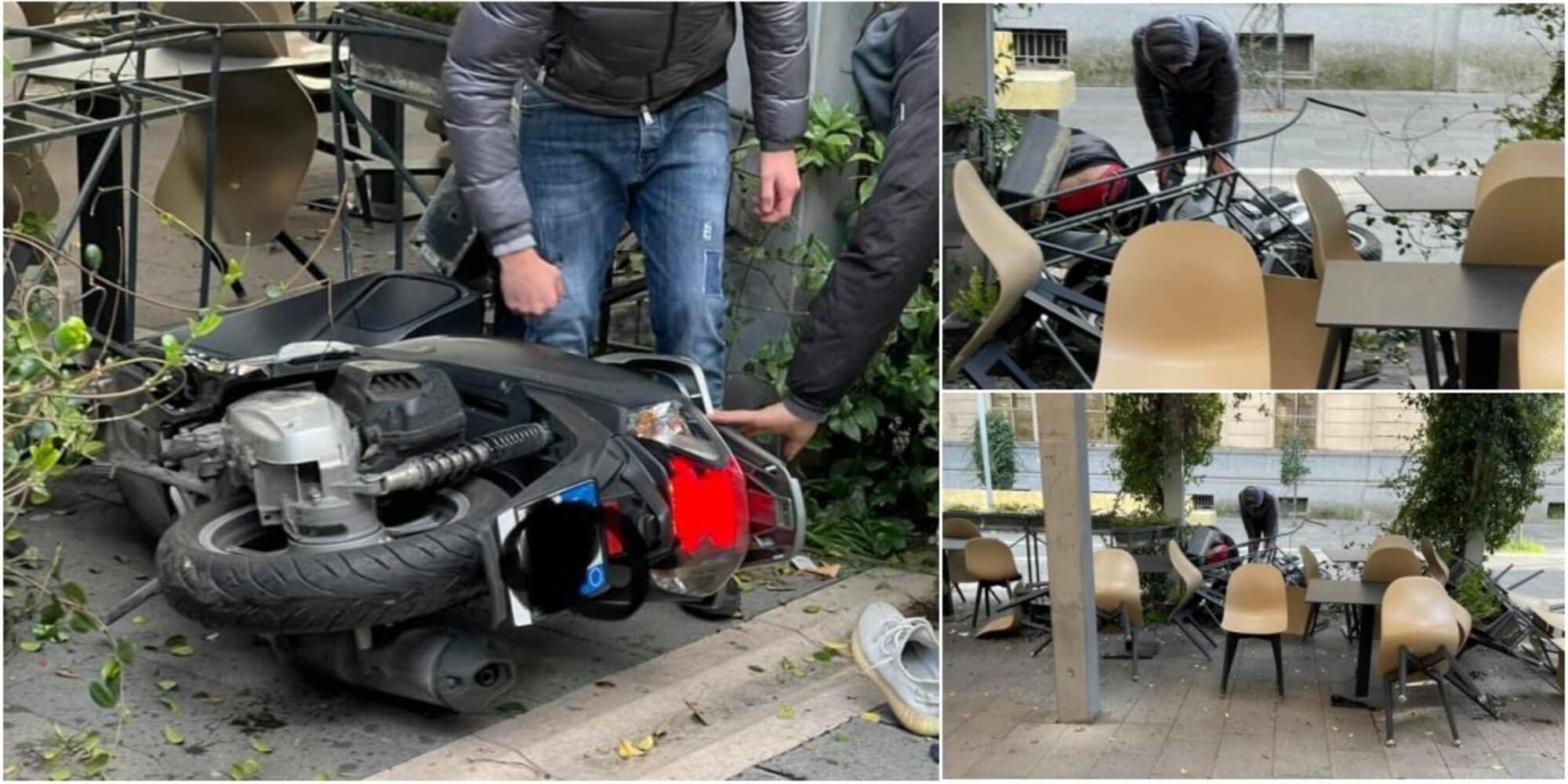 Napoli, scooterista spericolato finisce tra i tavoli di un bar
