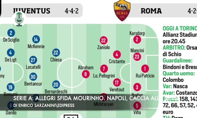 Serie A: Allegri sfida Mourinho. Napoli, caccia alla vetta