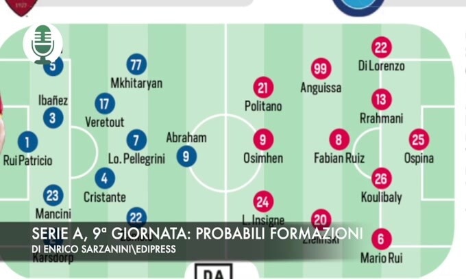 Serie A, 9ª giornata: probabili formazioni